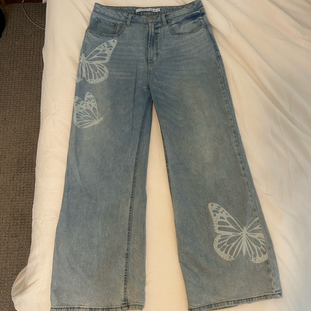 Tinseltown Light Blue Butterfly Flare Jeans